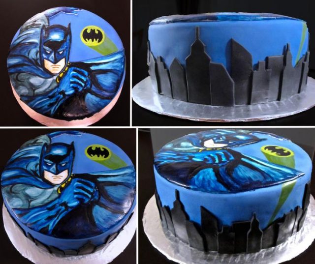 Cool Homemade Batman Birthday Cake with Batman Figurine