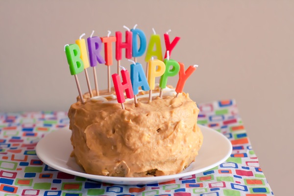 Pumpkin-peanut-butter dog birthday cake