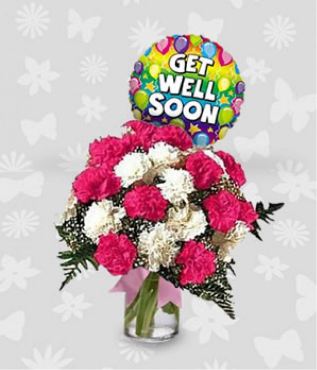 get well soon flowers with hopeful balloons